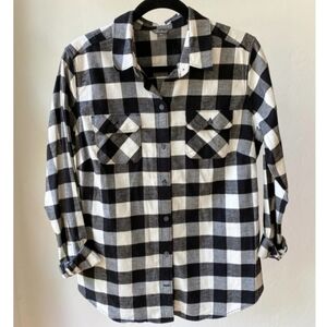 EDDIE BAUER Women's Black/White Plaid Long Sleeve Button Down Flannel Shirt sz S